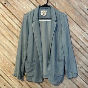 Talula Soft Blue Open-Front Flowing Tencel Cotton Blend Blazer Pockets